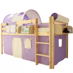 Kinder Wohnen 90x200 Kinderhochbett in Natur & Lila & Beige - Genfra
