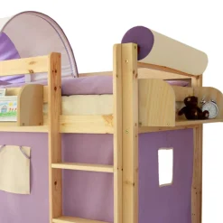 Kinder Wohnen 90x200 Kinderhochbett in Natur & Lila & Beige - Genfra