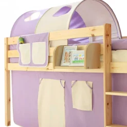 Kinder Wohnen 90x200 Kinderhochbett in Natur & Lila & Beige - Genfra