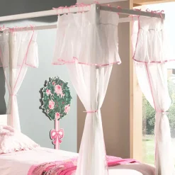 Kinder Wohnen 90x200 Mädchen Himmelbett in Weiß & Rosa - Cumba