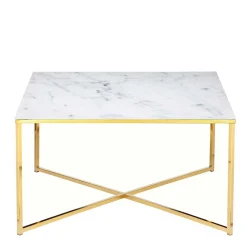 80x80 Quadrat Couchtisch in Marmor Optik & Gold - Hulmane^Wohnen Discount