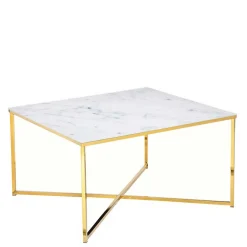 80x80 Quadrat Couchtisch in Marmor Optik & Gold - Hulmane^Wohnen Discount