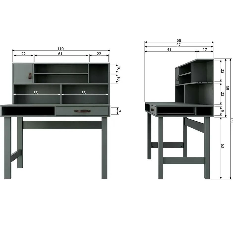 122x58 Schreibtisch mit Aufsatz in Graugrün - Daraon^Wohnen Clearance