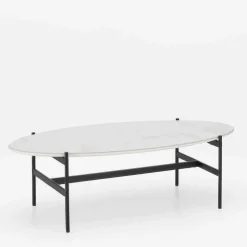Wohnen 110x50 Wohnzimmertisch in Oval Marmor Optik - Inn