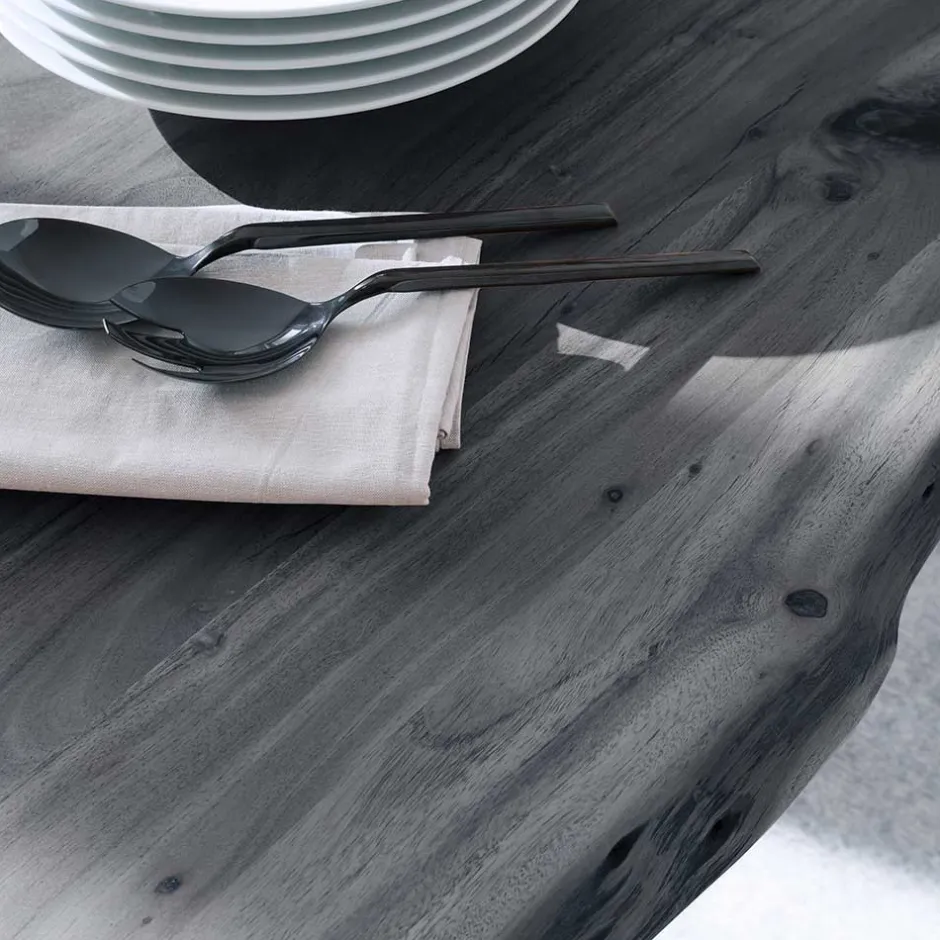 X-Bein Esszimmertisch mit Baumkante in Grau - Korcula^Wohnen