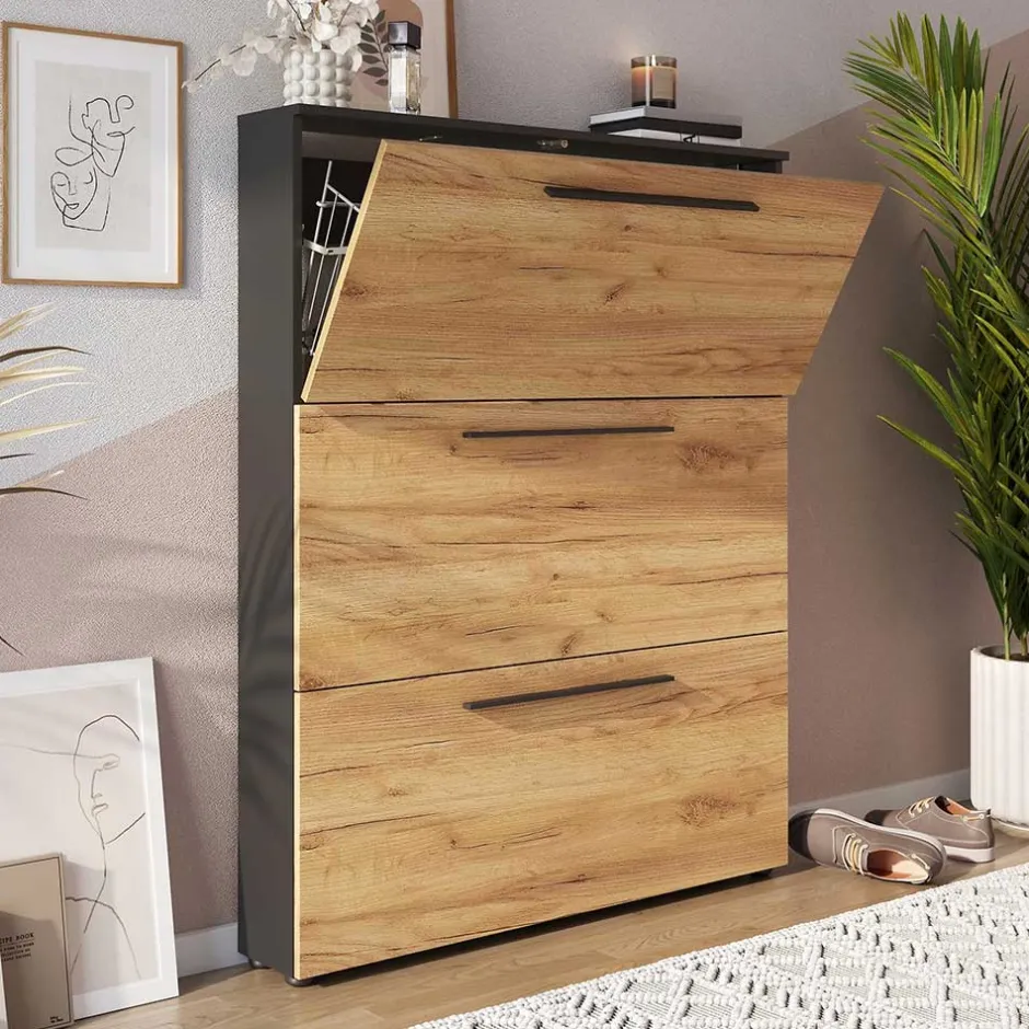 Wohnen 100x129x19 3 Klappen Schuhschrank in Wildeiche NB - Catrizia