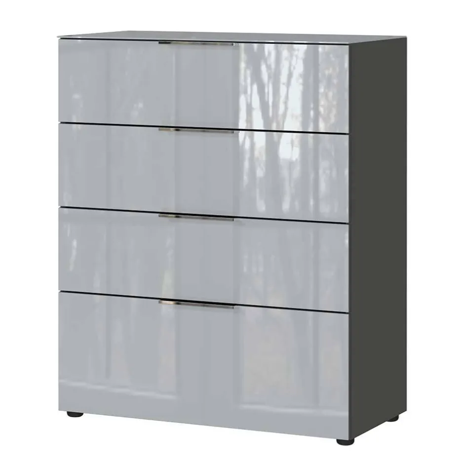 Wohnen 83x102x42 4 Schubladen Kommode mit Glas Front - Ruudy