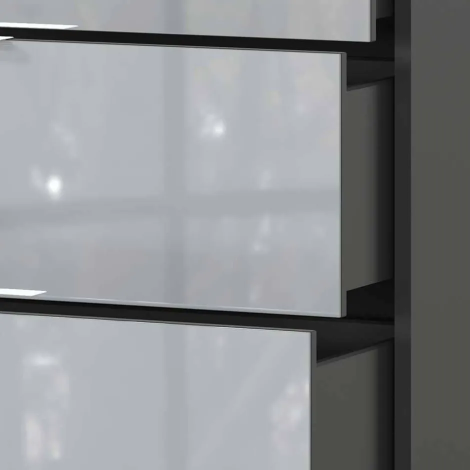 Wohnen 83x102x42 4 Schubladen Kommode mit Glas Front - Ruudy