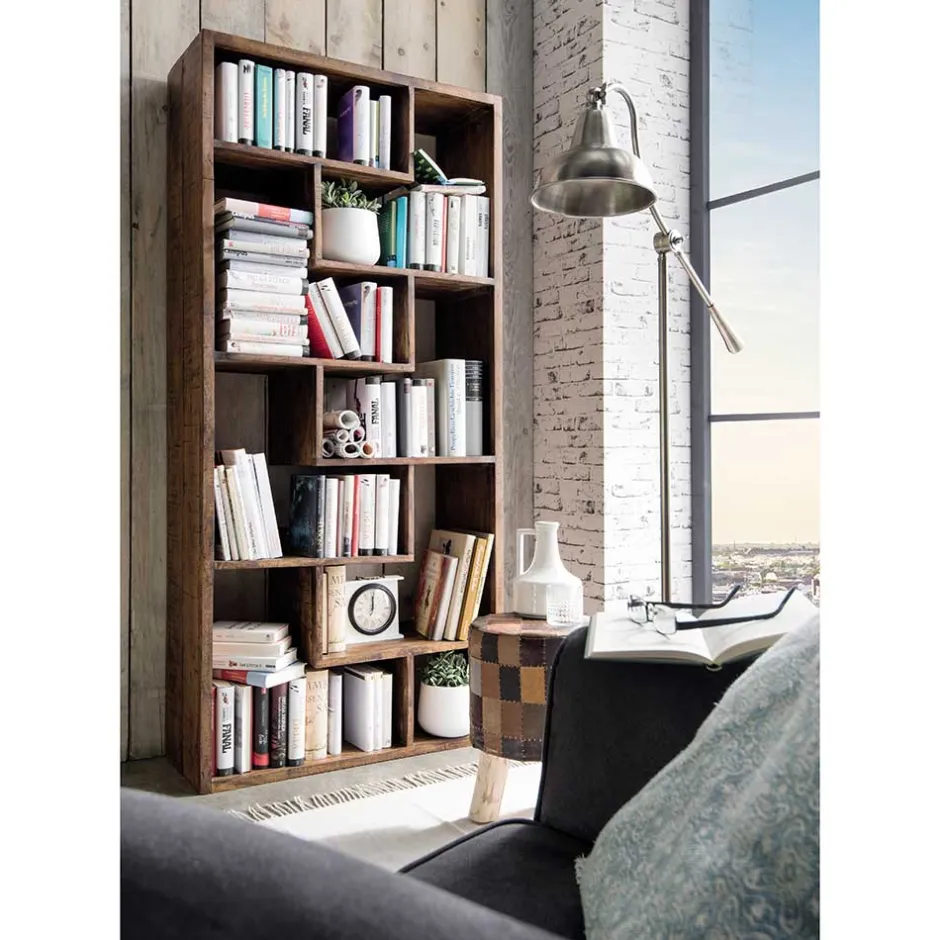 Wohnen 90x190x35 Altholz Regal mit acht Fächern - Bahiro