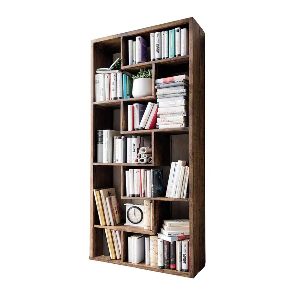 Wohnen 90x190x35 Altholz Regal mit acht Fächern - Bahiro