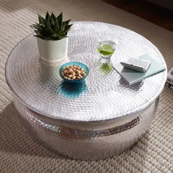 Wohnen 75x31x75 Alu Couchtisch in Silber - Cremo