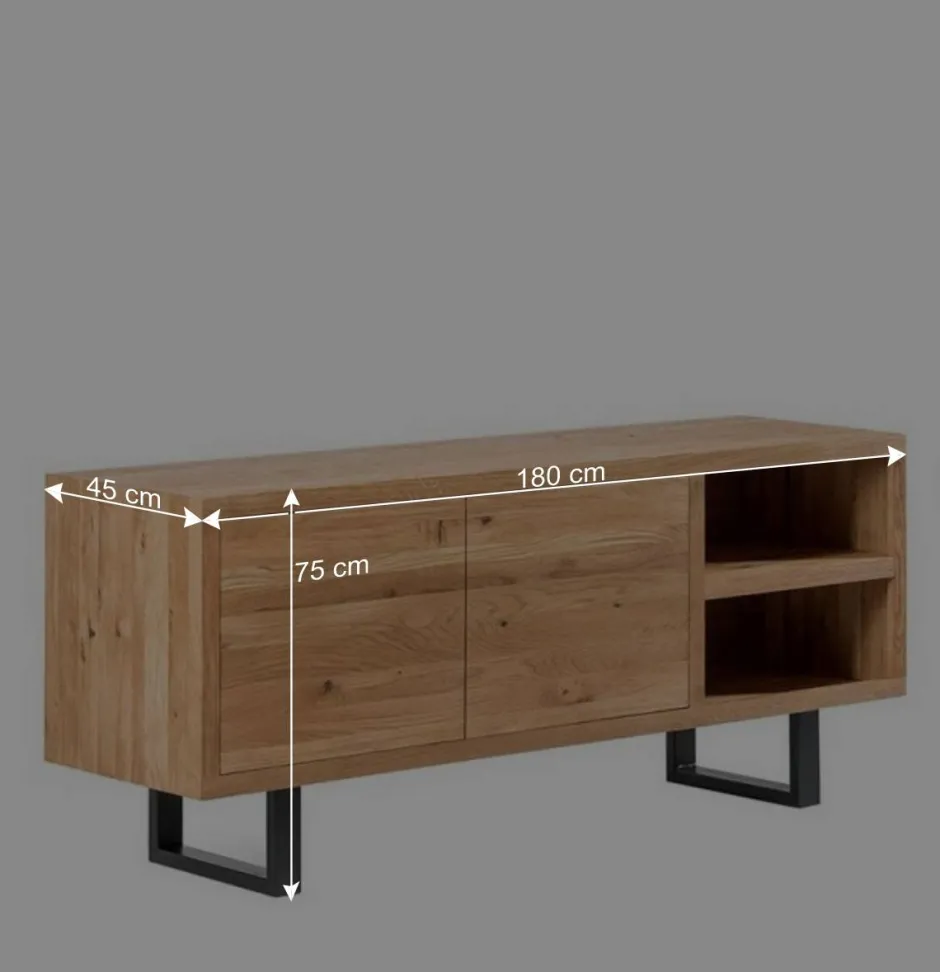 Wohnen 180x75x45 Asteiche Sideboard mit Metallfüßen - Ventida