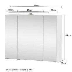 Wohnen 80x64x20 Bad Hängeschrank mit Spiegeltüren - Dastroz