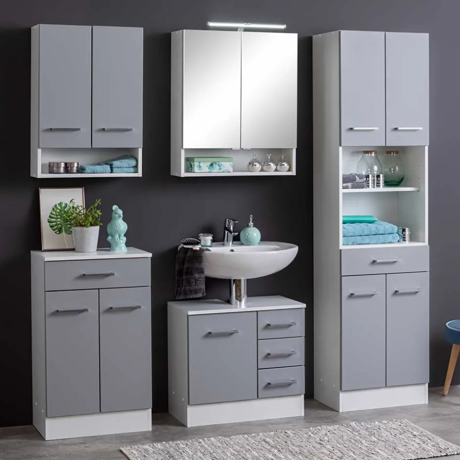 Wohnen 50x84x35 Bad Vertiko in Hellgrau - Girios