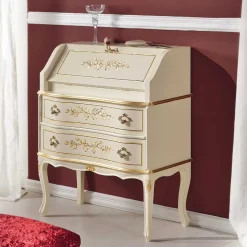 Wohnen 75x88x35 Barock Sekretär in Weiß & Gold - Iviada