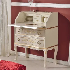 Wohnen 75x88x35 Barock Sekretär in Weiß & Gold - Iviada