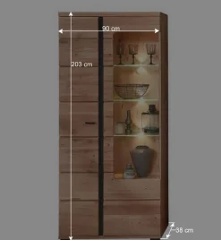 90x203x38 Beleuchtete Vitrine teilmassiv - Mattadore^Wohnen New