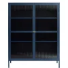 Wohnen 110x140x40 Blaues Stahl Highboard mit Glastüren - Atos