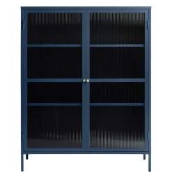 Wohnen 110x140x40 Blaues Stahl Highboard mit Glastüren - Atos