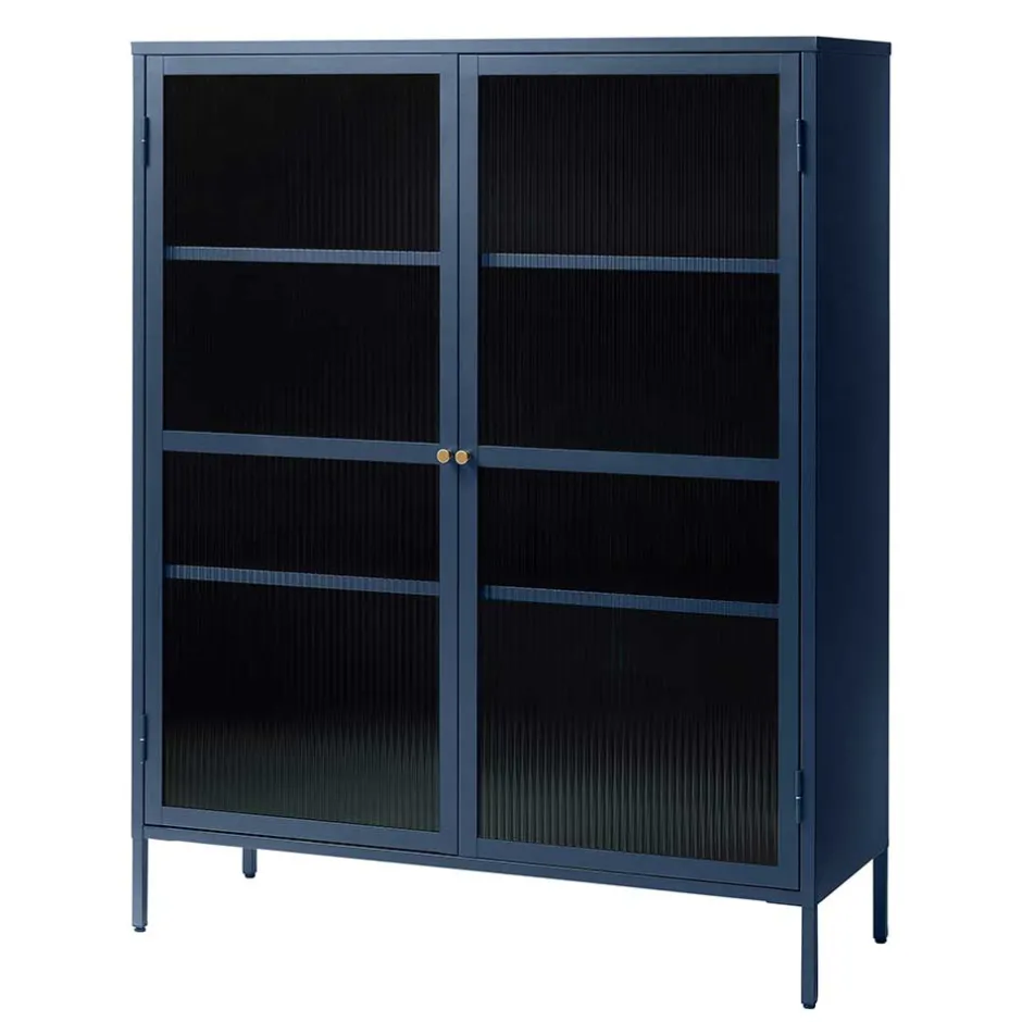 Wohnen 110x140x40 Blaues Stahl Highboard mit Glastüren - Atos