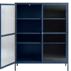 Wohnen 110x140x40 Blaues Stahl Highboard mit Glastüren - Atos