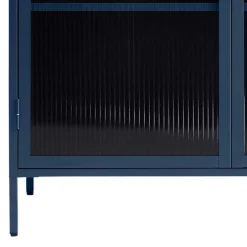Wohnen 110x140x40 Blaues Stahl Highboard mit Glastüren - Atos