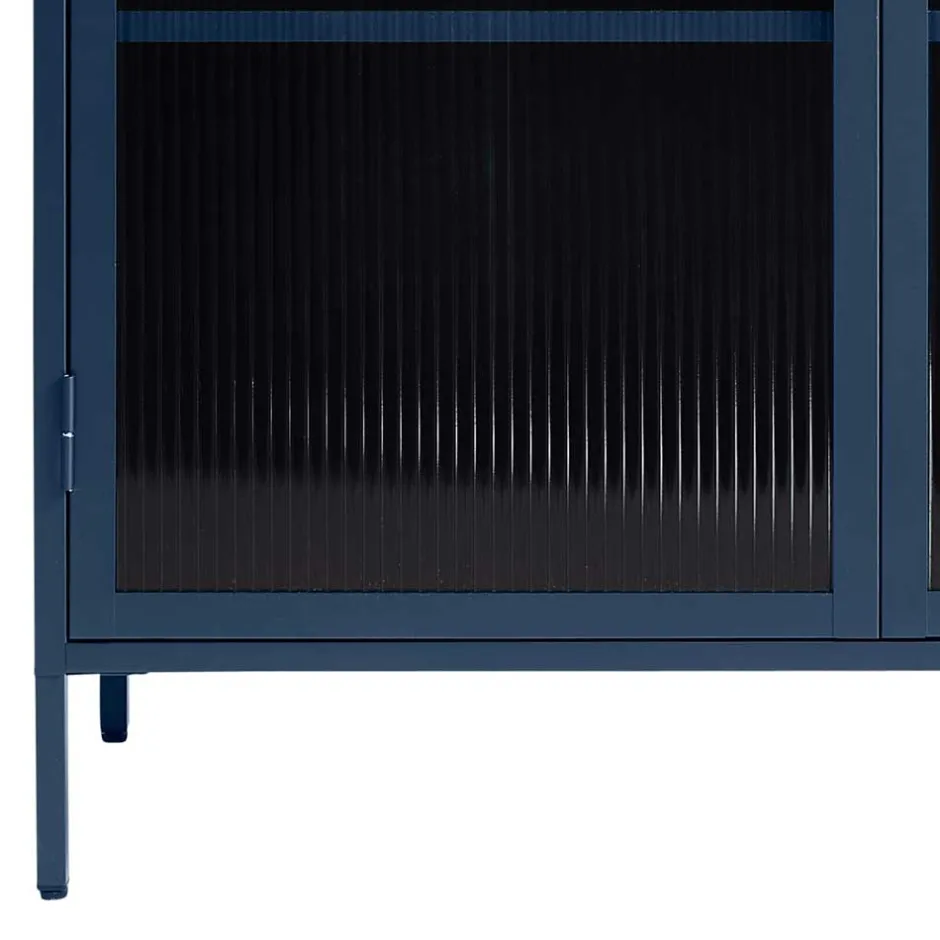Wohnen 110x140x40 Blaues Stahl Highboard mit Glastüren - Atos