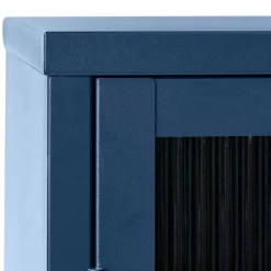 Wohnen 110x140x40 Blaues Stahl Highboard mit Glastüren - Atos