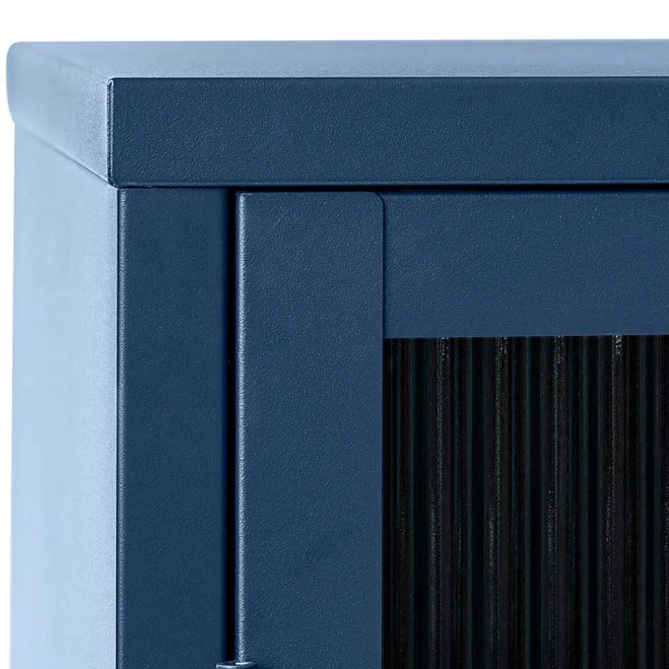 Wohnen 110x140x40 Blaues Stahl Highboard mit Glastüren - Atos