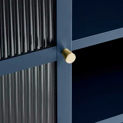 Wohnen 110x140x40 Blaues Stahl Highboard mit Glastüren - Atos