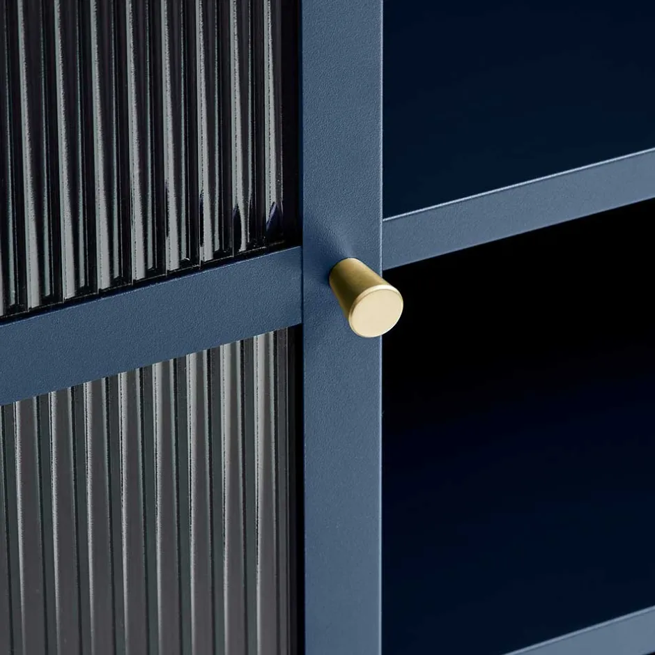 Wohnen 110x140x40 Blaues Stahl Highboard mit Glastüren - Atos