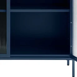 Wohnen 110x140x40 Blaues Stahl Highboard mit Glastüren - Atos