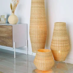 30x70x30 Bodenleuchte aus Rattan Geflecht in Beige - Jannios^Wohnen Discount