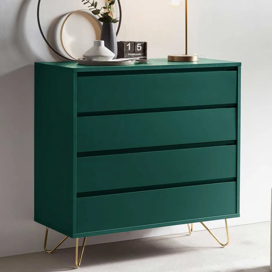 Wohnen 90x90x40 cm 4 Schubladen Kommode in Grün - Ricriava