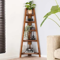 Wohnen 64x148x44 cm Eckregal aus Akazie Massivholz - Skylive