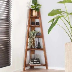 Wohnen 64x148x44 cm Eckregal aus Akazie Massivholz - Skylive