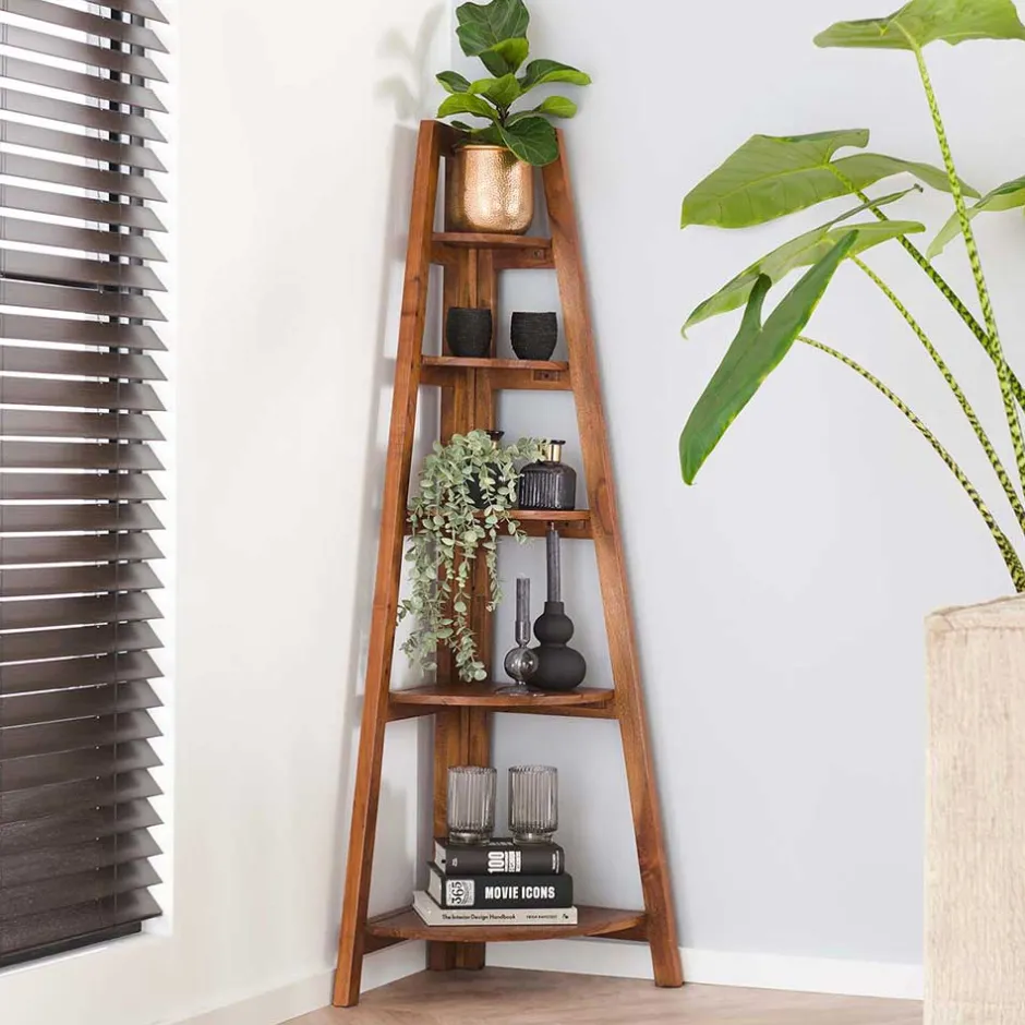 Wohnen 64x148x44 cm Eckregal aus Akazie Massivholz - Skylive