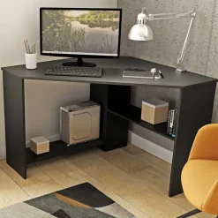 Wohnen 80x73x80 cm Eckschreibtisch in Schwarzgrau - Gionna