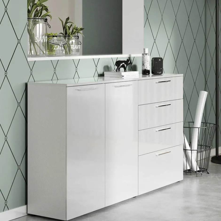 Wohnen 186x107x40 cm Hochglanz Sideboard in Weiß - Alida