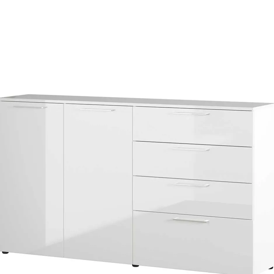 Wohnen 186x107x40 cm Hochglanz Sideboard in Weiß - Alida
