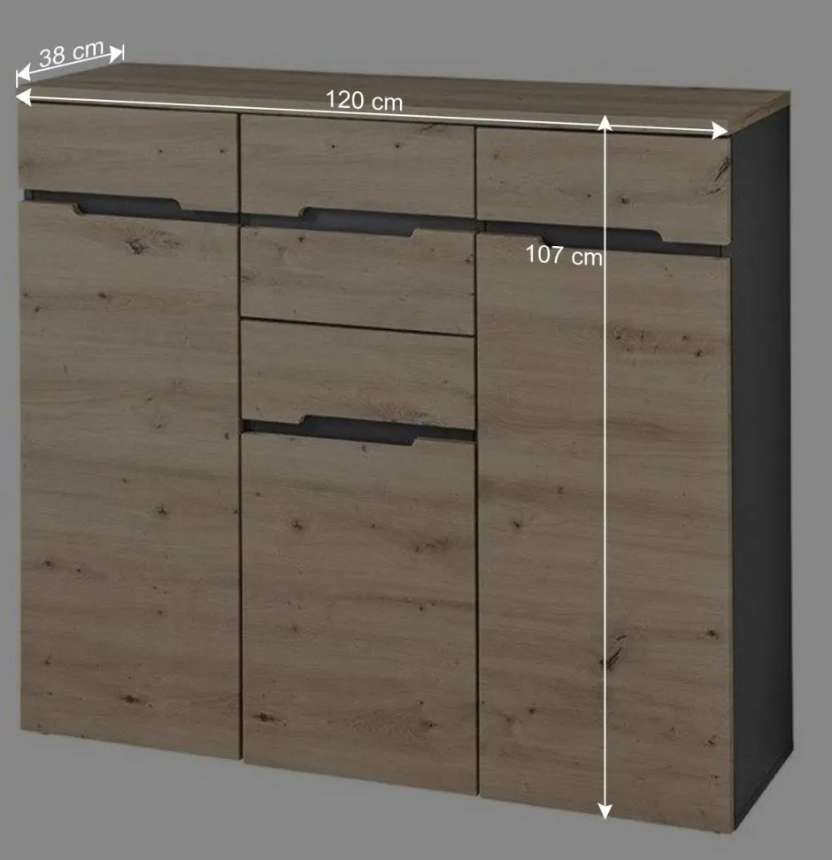 Wohnen 120x107x38 cm Hochkommode in Wildeiche - Kuetra
