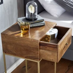 Wohnen 40x76x35 cm Hohe Nachtkommode mit einer Schublade - Kanados