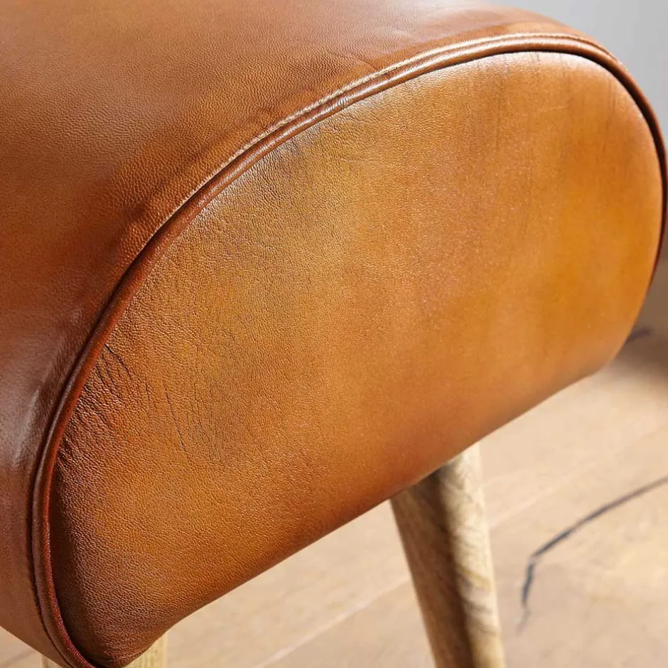 Wohnen 45x53x40 cm Leder Hocker mit Holzbeinen - Brian