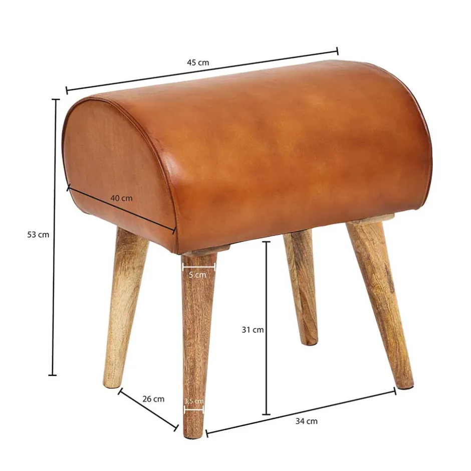 Wohnen 45x53x40 cm Leder Hocker mit Holzbeinen - Brian