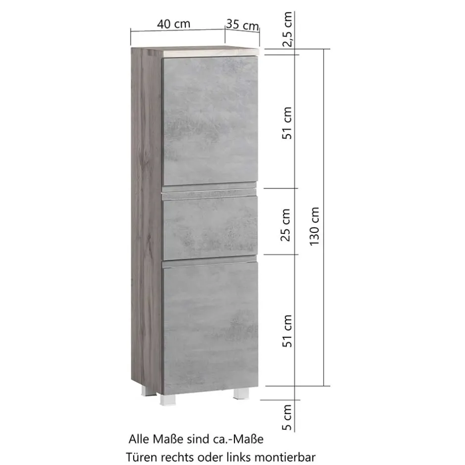 130x40x35 cm Midi Badschrank in Beton & Wildeiche - Mia^Wohnen Outlet