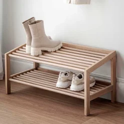 Wohnen 80x40x37 cm Skandi Schuhregal mit zwei Ablagen - Pluta