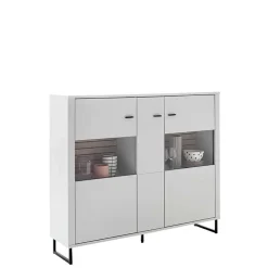 Wohnen 159x136x37 cm 3-türige Kommode mit Glaseinsätzen - Varzino