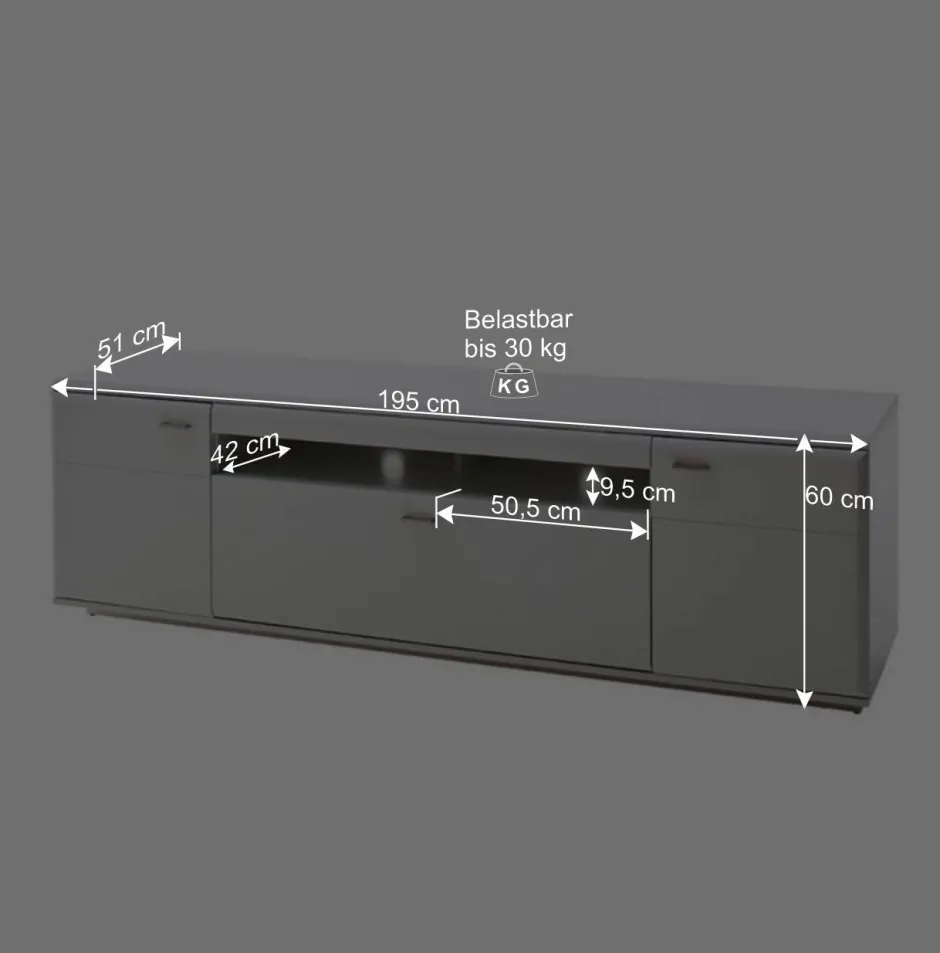 195x60x51 cm TV Board Unterschrank in Weiß - Hazime^Wohnen Sale