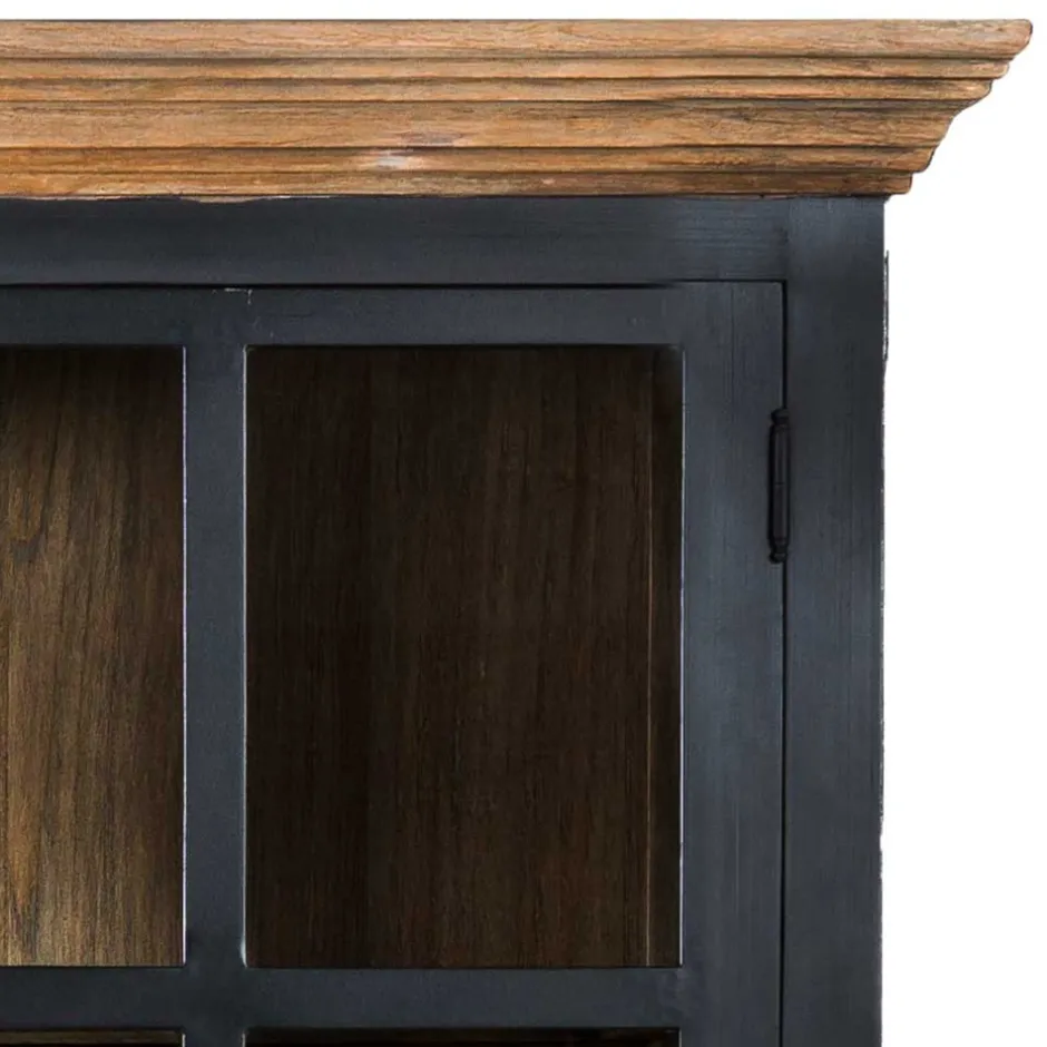 Wohnen 130x230x47 cm Vintage Vitrine Schrank in Schwarz - Niovan