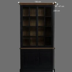 Wohnen 130x230x47 cm Vintage Vitrine Schrank in Schwarz - Niovan